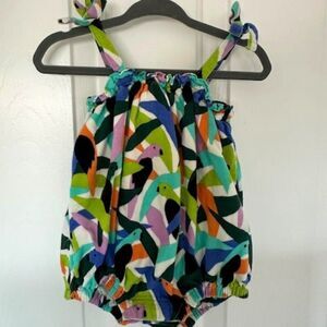 Hanna Andersson Baby Muslin Bubble Romper - Parakeet Tree, 3-6 Months